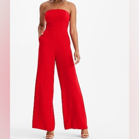 Express Pants - Express Strapless Wide Leg Red Jumpsuit Size Large NWOT